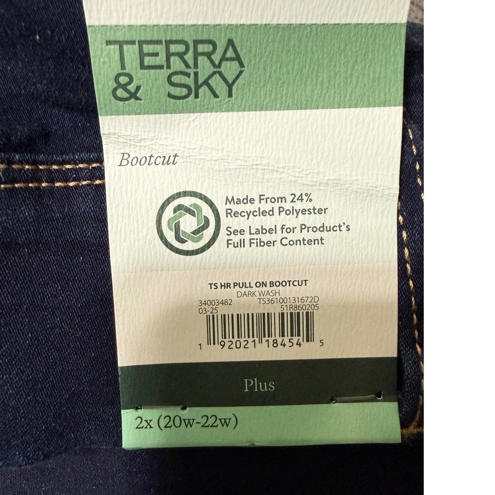 Terra & Sky Bootcut Jeans Womens 2X (20W-22W) Dark Wash New Pull On High Rise - Picture 4 of 8
